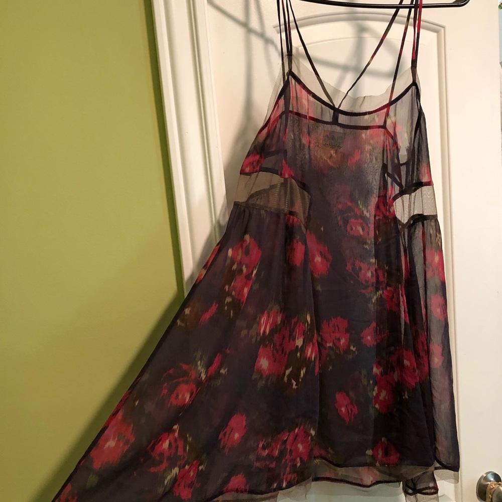 S Intimately Free People Floral Sheer Dress Strappy Pattern Print Mesh Nightgown - Picture 2 of 7